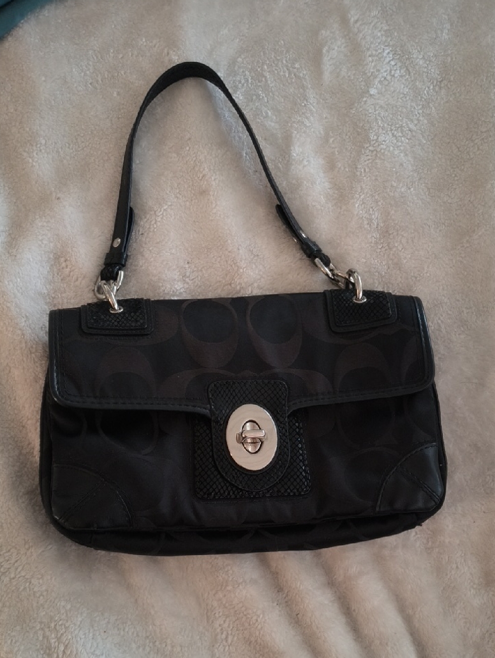 Coach Black Signature Shoulder Bag with Turn-Lock
